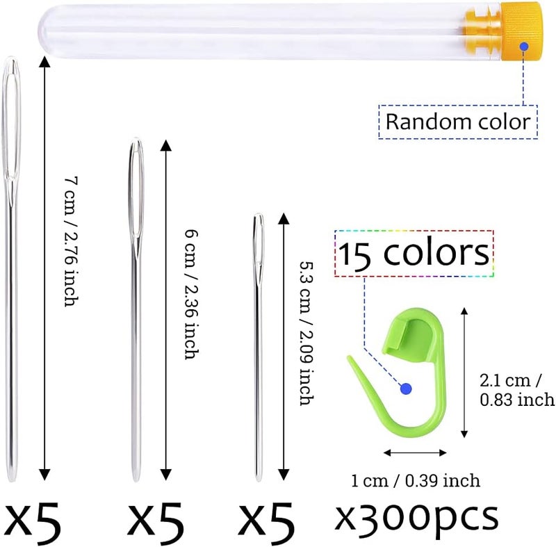 LUNARM 315 Pieces Stitch Markers for Crocheting, Stitch Locking Clip Colorful Knitting Markers Crochet Clips with 15 Pieces Big Eyes Blunt Sewing Needles (2inch/2.3inch/2.7inch) - Image 3